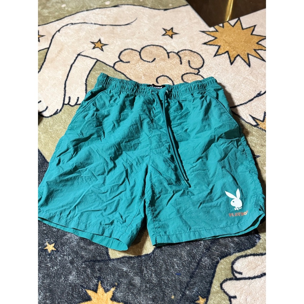 Playboy By Pacsun Teal‎ Green Logo Drawstring Casual Shorts - Small